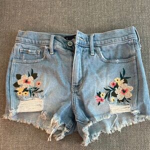 Hollister Light Blue Floral Embroidered Jean Shorts